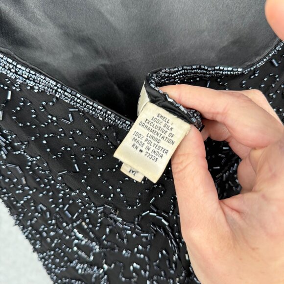 Scala Womens VTG Silk Gown Dress Size M Black Beaded High Neck Elegant Formal - Picture 12 of 16